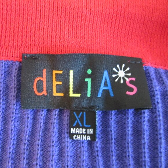 Delia's Purple & Red Size XL Button Front Short Sleeve Ribbed Mini Dress - Picture 3 of 4